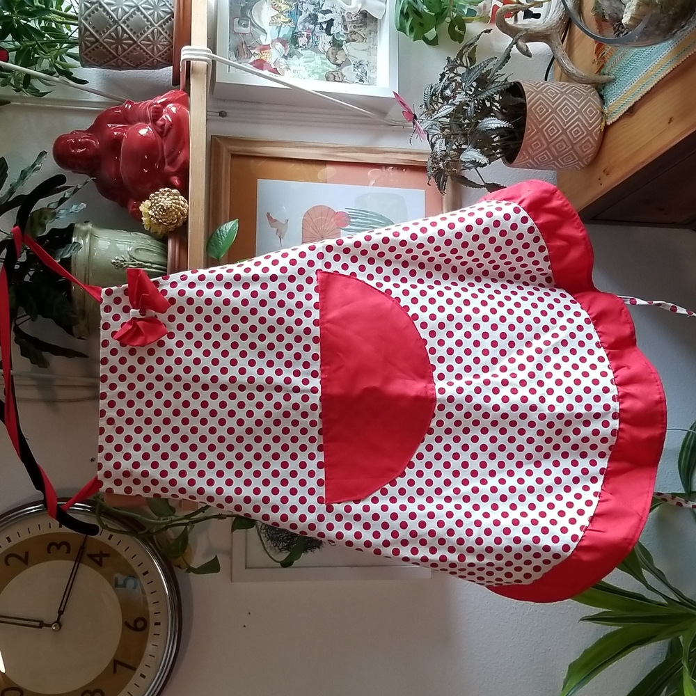 Red and white polka dot apron